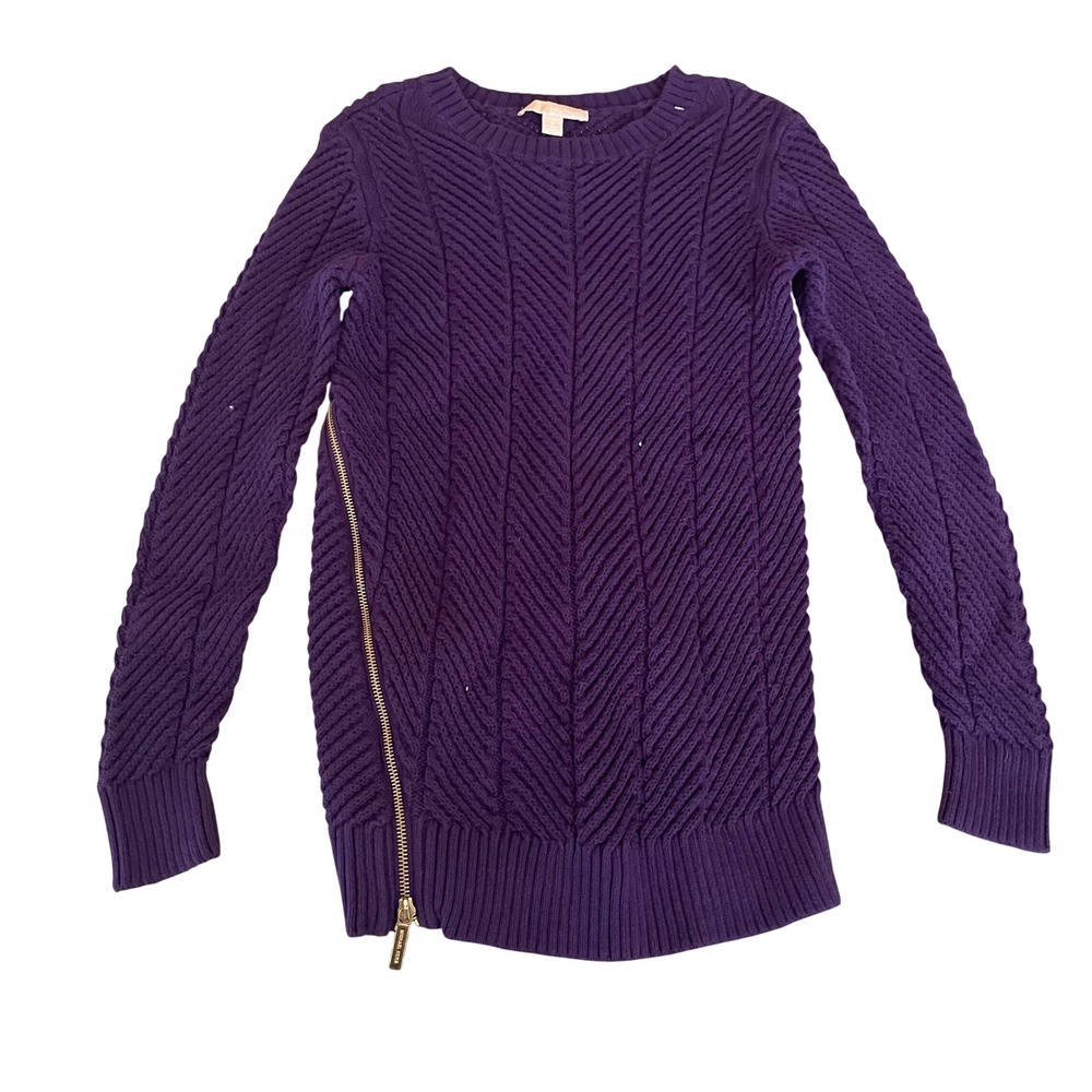 Michael Kors Purple Chevron Cable Knit Sweater Side Zip Gold Hardware Medium